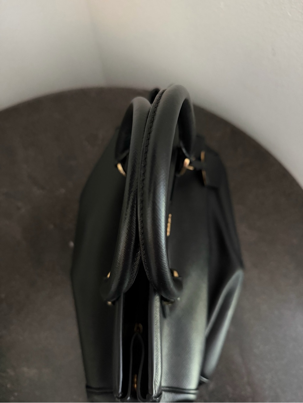 Prada Black Saffiano Satchel Handbag with Gold Hardware - Pre-Loved - Picture 7 of 16
